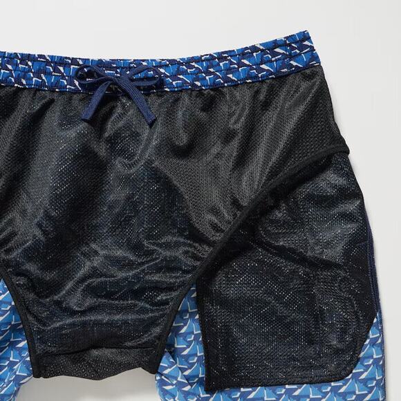 Uniqlo Short Men’s M Blue Geometric Swim Active Shorts 5.5" Mesh Liner Shorts - Picture 4 of 16